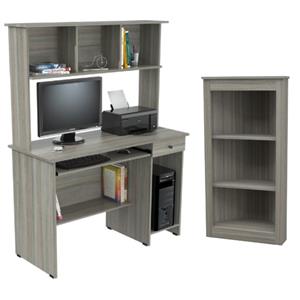home square 2-piece set with computer desk hutch & bookcase in gray smoke oak