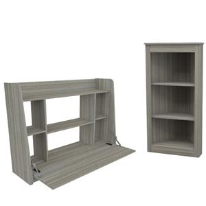 home square 2-piece set with floating desk & bookcase in gray smoke oak