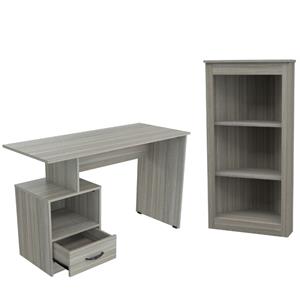 home square 2-piece set with writing desk & bookcase in gray smoke oak