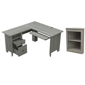 home square 2-piece set with 2-drawer l-shape computer desk & 2 shelf bookcase