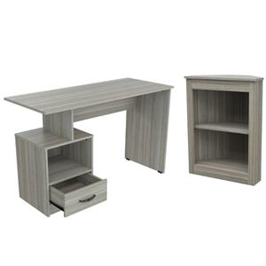 home square 2-piece set with writing desk & 2 shelf bookcase in gray smoke oak