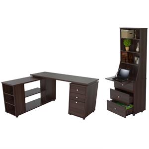 home square 2-piece set with l-shaped computer desk & bookcase in espresso