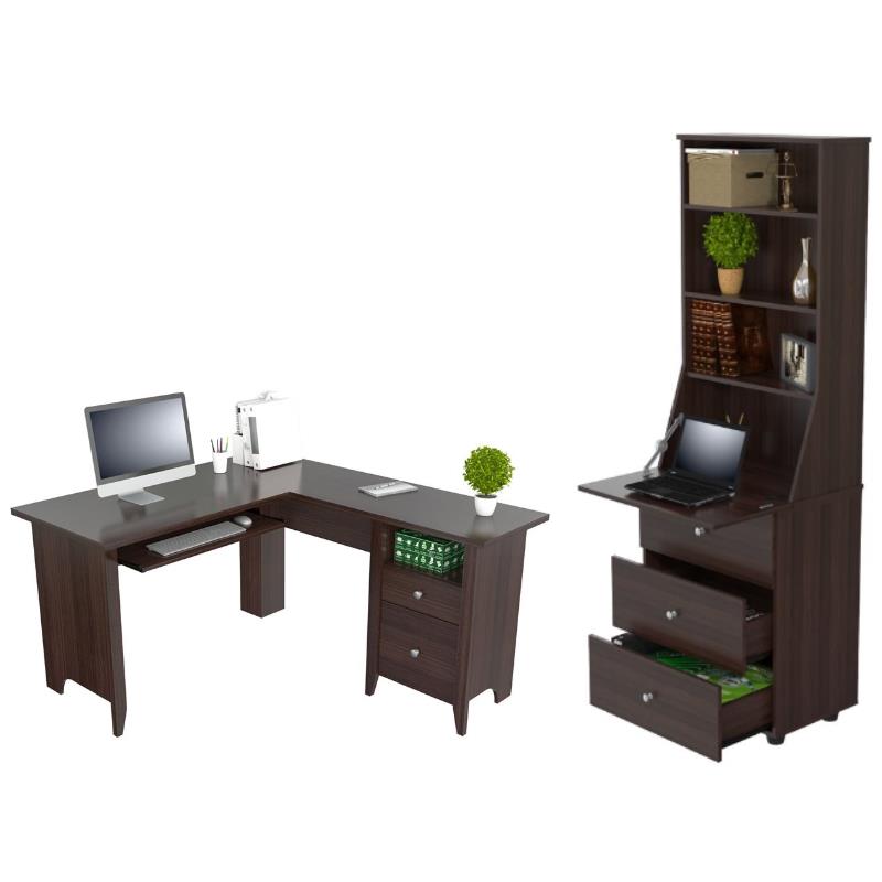 Home Square 2Piece Set with LShaped Computer Writing Desk & Bookcase