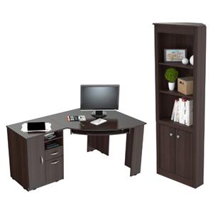 home square 2-piece set with l-shaped corner writing desk & corner bookcase