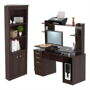 home square 2-piece set with computer desk & corner bookcase in espresso