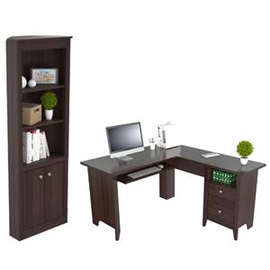 home square 2-piece set with l-shaped computer writing desk & corner bookcase