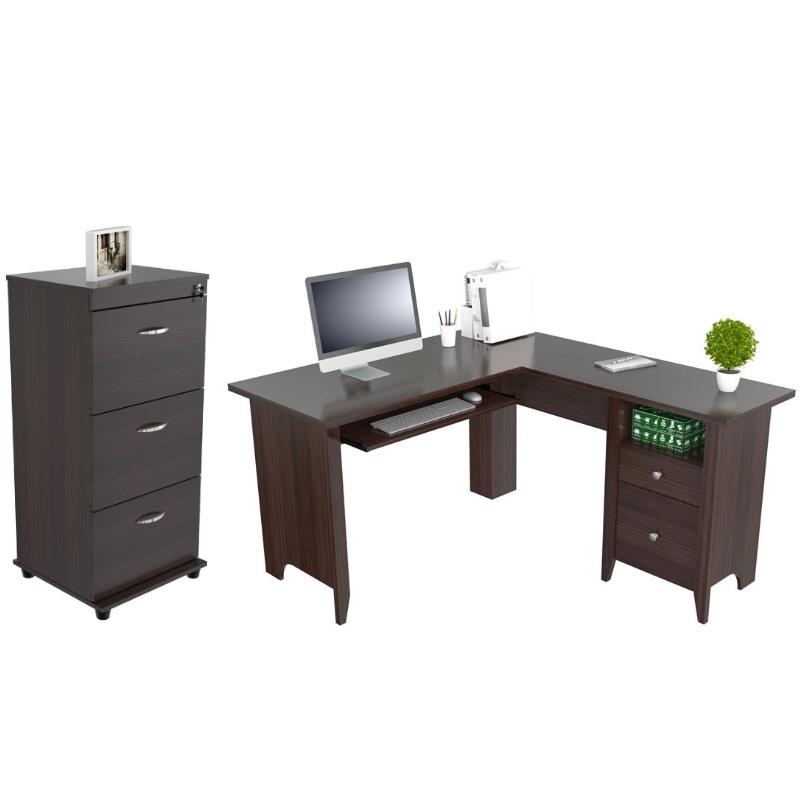 Home Square 2Piece Set with LShaped Writing Desk & 3Drawer File