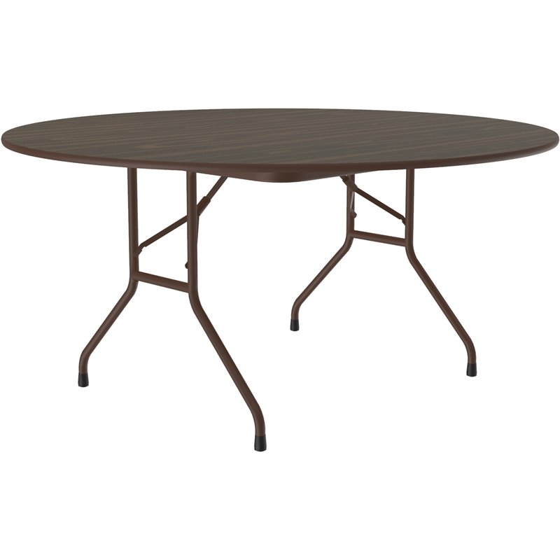 Home Square Melamine Top and Steel Legs Folding Table in Walnut - Set of 4
