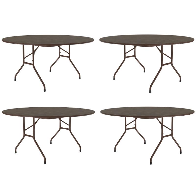 Home Square Melamine Top and Steel Legs Folding Table in Walnut - Set of 4