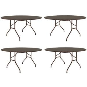 Home Square Melamine Top and Steel Legs Folding Table in Walnut - Set of 4