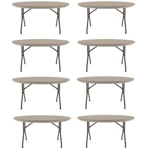 Home Square Metal and Plastic Folding Table in Mocha Granite Finish - Set of 8