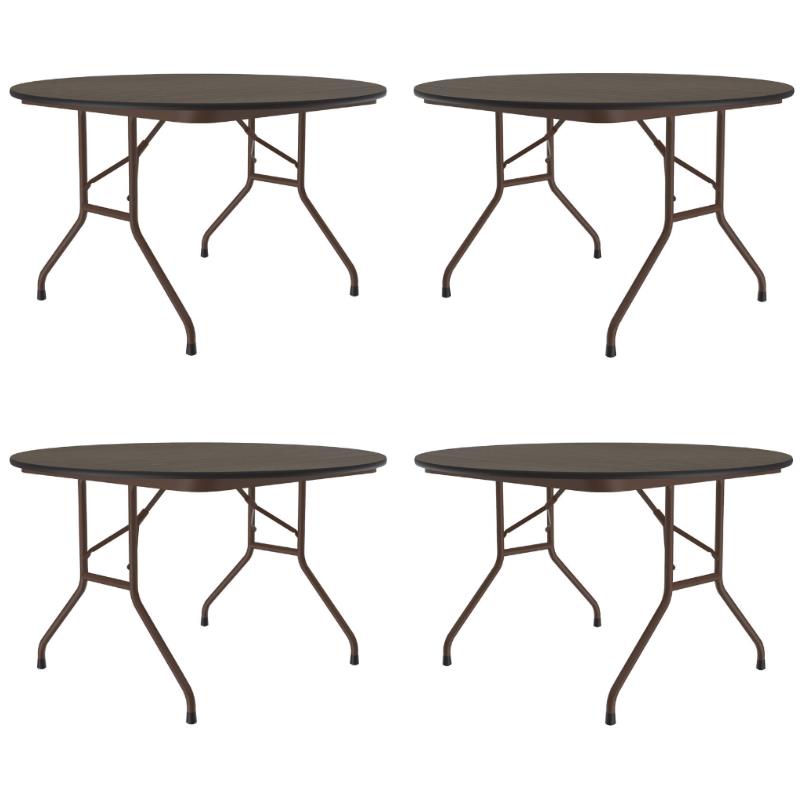 Home Square Melamine Top & Steel Legs Folding Table in Walnut - Set of 4