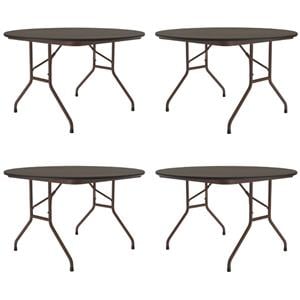 Home Square Melamine Top & Steel Legs Folding Table in Walnut - Set of 4