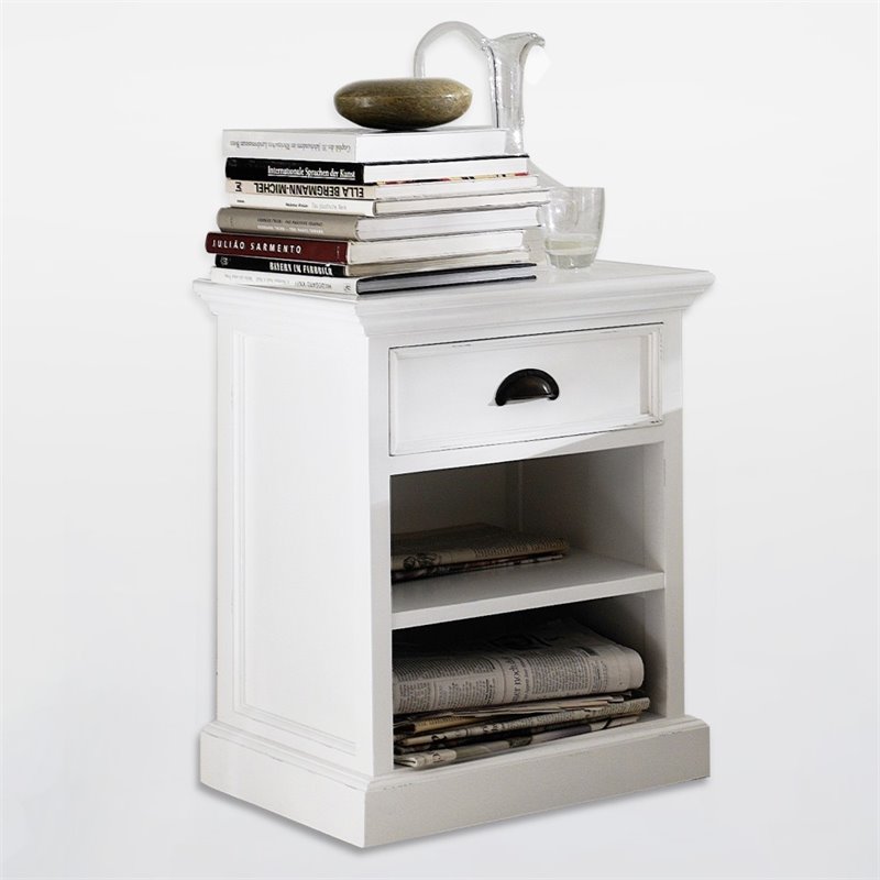 Home Square 1 Drawer Nightstand in Pure White Finish - Set of 2