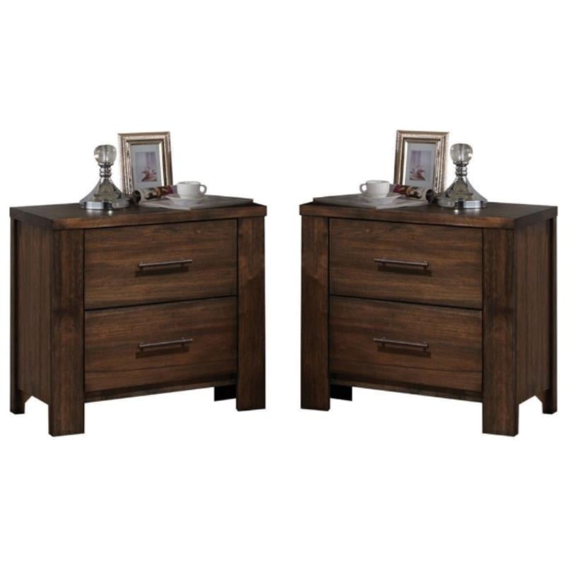 Home Square Rubber Wood 2 Drawer Nightstand in Oak Finish - Set of 2