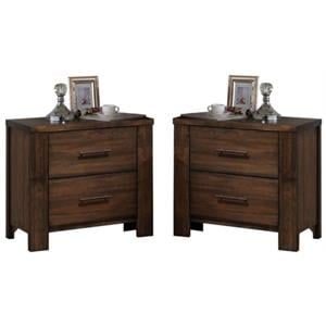 Home Square Rubber Wood 2 Drawer Nightstand in Oak Finish - Set of 2