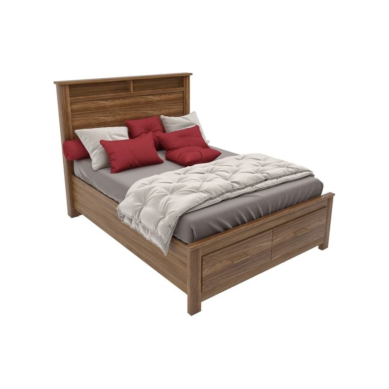 Home Square 2-Piece Set with Queen Storage Bed and 6 Drawer Dresser in Oak