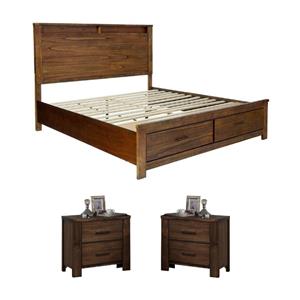 Home Square 3-Piece Set with King Storage Bed and 2 Nightstands in Oak