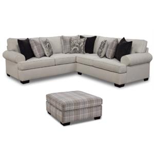 Home Square 2-Piece Set with Sectional and Plaid Cocktail Ottoman