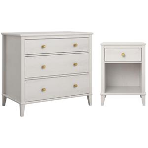 home square 2-piece set with nightstand & 3 drawer dresser in ivory oak