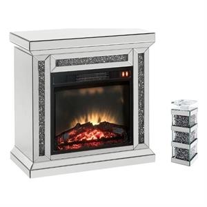 home square 2-piece set with fireplace in mirrored & accent candleholder
