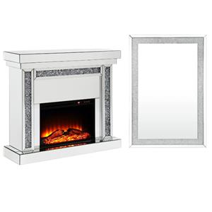 home square 2-piece set with fireplace in mirrored & wall decor in mirrored
