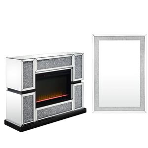 home square 2-piece set with fireplace & wall decor in mirrored