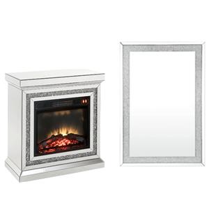 home square 2-piece set with fireplace & wall decor in mirrored & faux diamonds