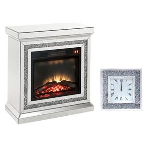 home square 2-piece set with fireplace & square mirrored wall clock