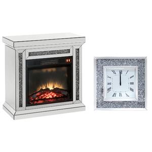 home square 2-piece set with fireplace in mirrored & square wall clock