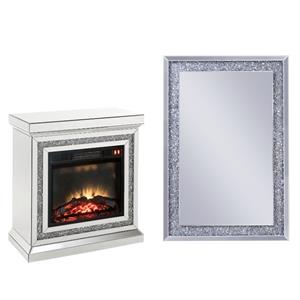home square 2-piece set with faux diamonds fireplace & mirrored wall decor