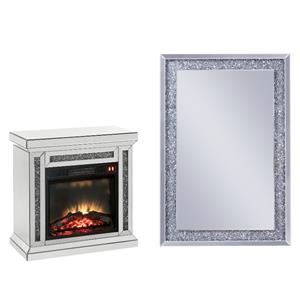 home square 2-piece set with fireplace and wall decor in mirrored