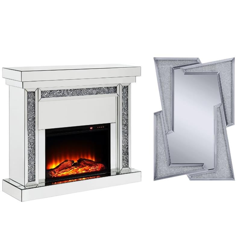 Home Square 2-Piece Set with Mirrored Fireplace and Wall Decor in Mirrored
