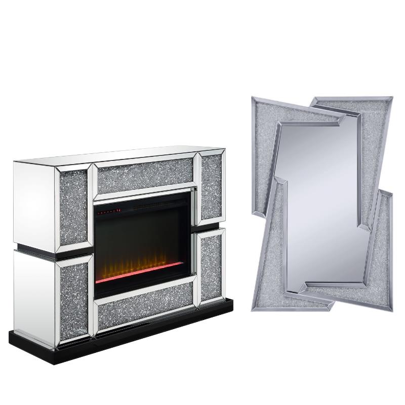 Home Square 2-Piece Set with Mirrored Fireplace and Wall Decor
