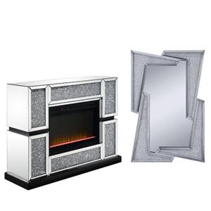 home square 2-piece set with mirrored fireplace and wall decor