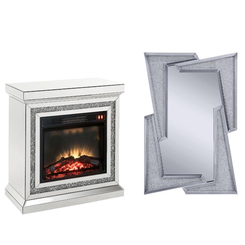 Home Square 2-Piece Set with Mirrored Fireplace and Mirrored Wall Decor