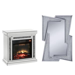 home square 2-piece set with fireplace and mirrored wall decor