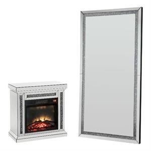 home square 2-piece set with accent mirror and fireplace in mirrored