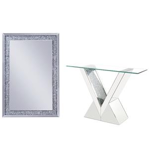 home square 2-piece set with glass console table and mirrored wall decor