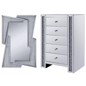 home square 2-piece set with mirrored console table & faux diamonds wall decor