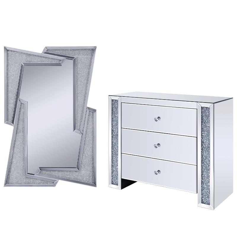 Home Square 2-Piece Set with Console Table and Faux Diamonds Wall Decor