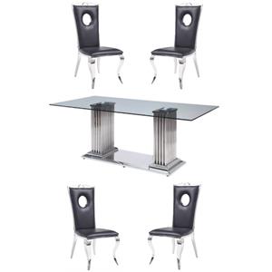 Home Square 5-Piece Set with Stainless Steel Dining Table & 4 Side Chairs