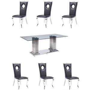 Home Square 7-Piece Set with Steel Dining Table & 6 Side Chairs