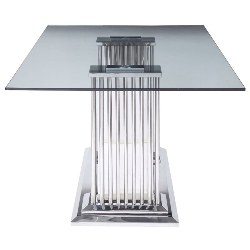 Home Square 7-Piece Set with Clear Glass Dining Table & 6 Side Chairs in Beige