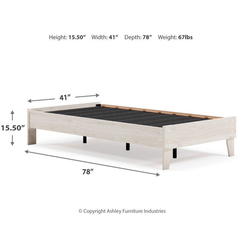 Home Square Twin Size Platform Bed with Low Profile Open Slat Headboard in Beige