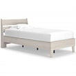 Home Square Twin Size Platform Bed with Low Profile Open Slat Headboard in Beige
