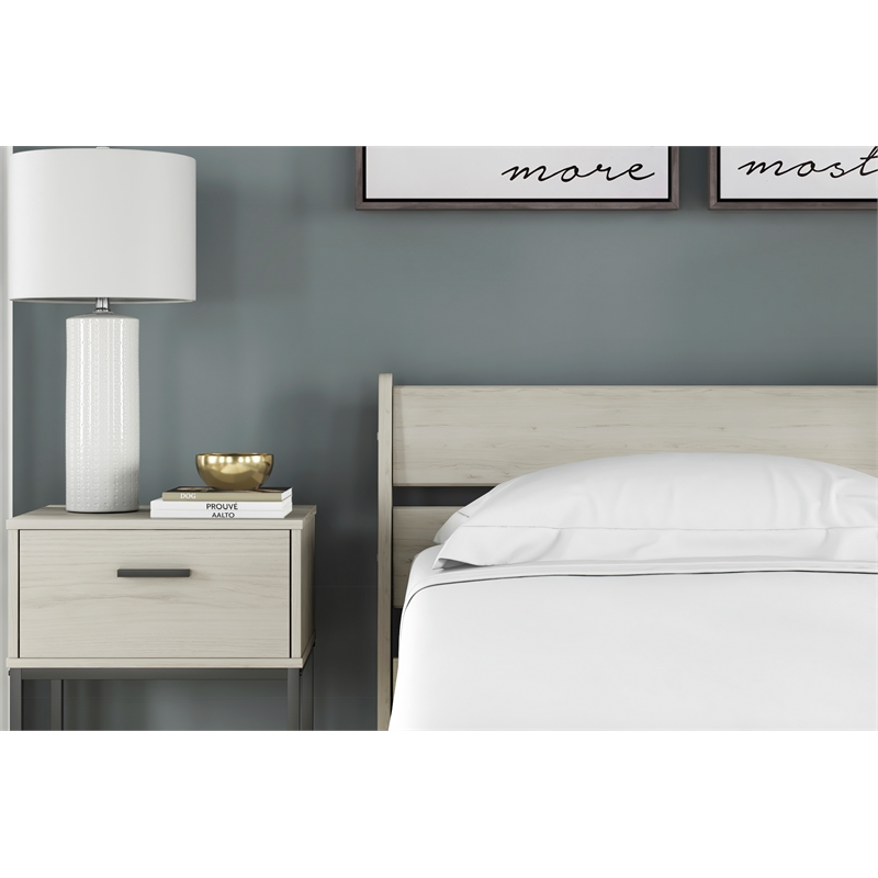 Home Square Twin Size Platform Bed with Low Profile Open Slat Headboard in Beige