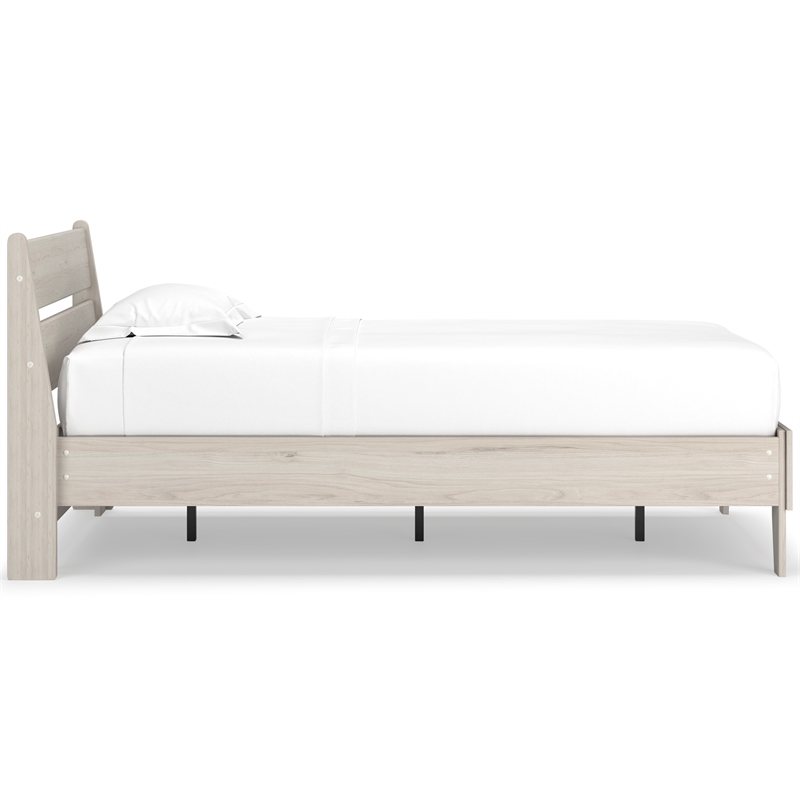 Home Square Twin Size Platform Bed with Low Profile Open Slat Headboard in Beige