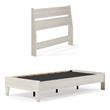 Home Square Twin Size Platform Bed with Low Profile Open Slat Headboard in Beige