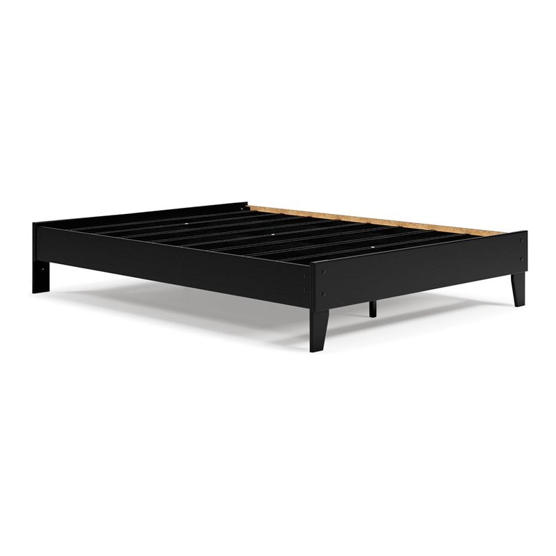 Home Square 2-Piece Queen Size Platform Bed with Low Profile Headboard in Black